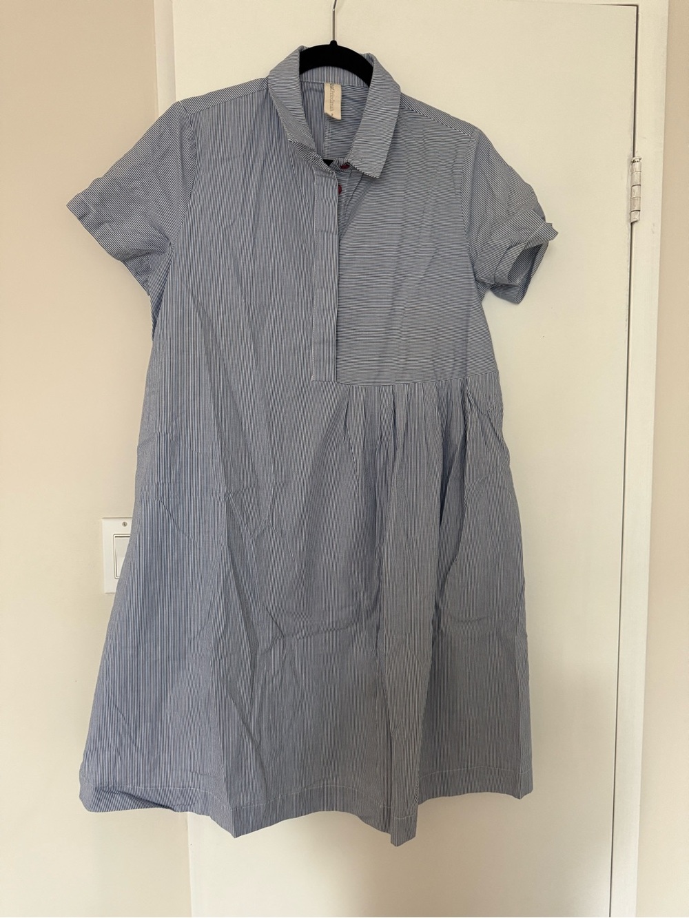 Light Blue Striped Short-Sleeve Collared Mini Dress